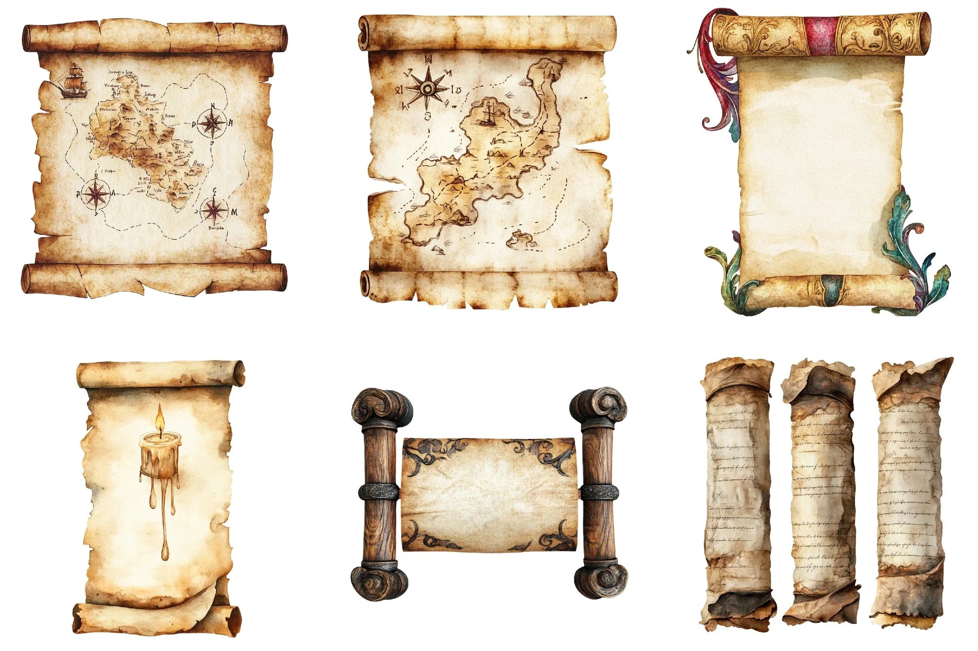 Vintage Medieval Scroll Clipart Bundle - CraftNest - Digital Crafting and Art