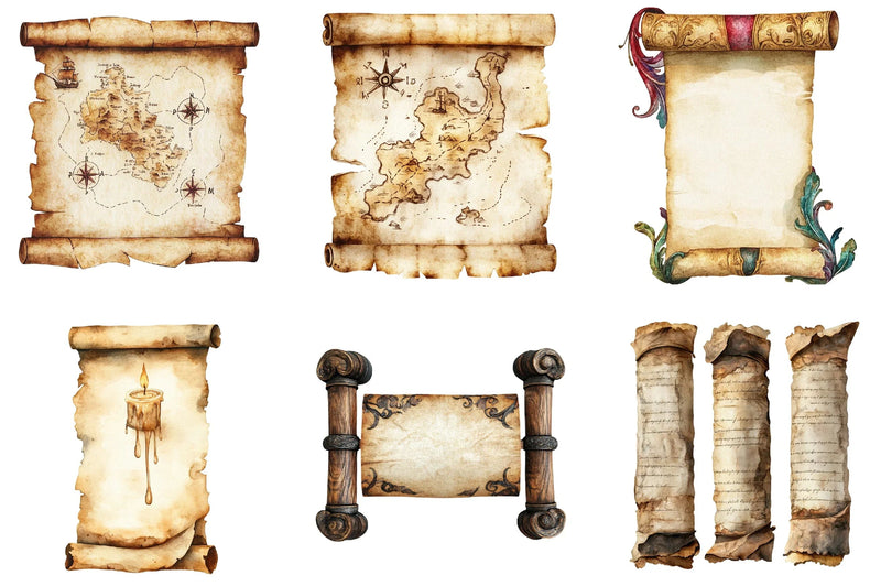Vintage Medieval Scroll Clipart Bundle - CraftNest - Digital Crafting and Art