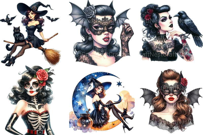 Halloween Pin-Up Girl Clipart Bundle - CraftNest - Digital Crafting and Art