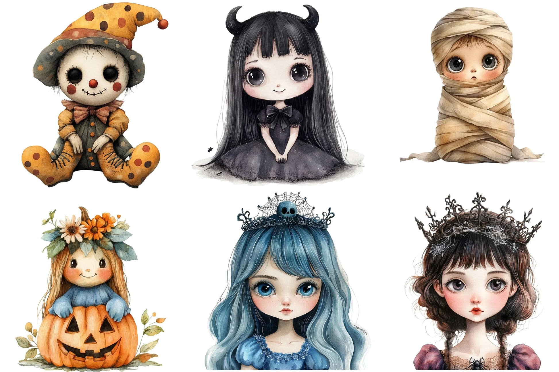Whimsical Halloween Doll Clipart Bundle - CraftNest - Digital Crafting and Art