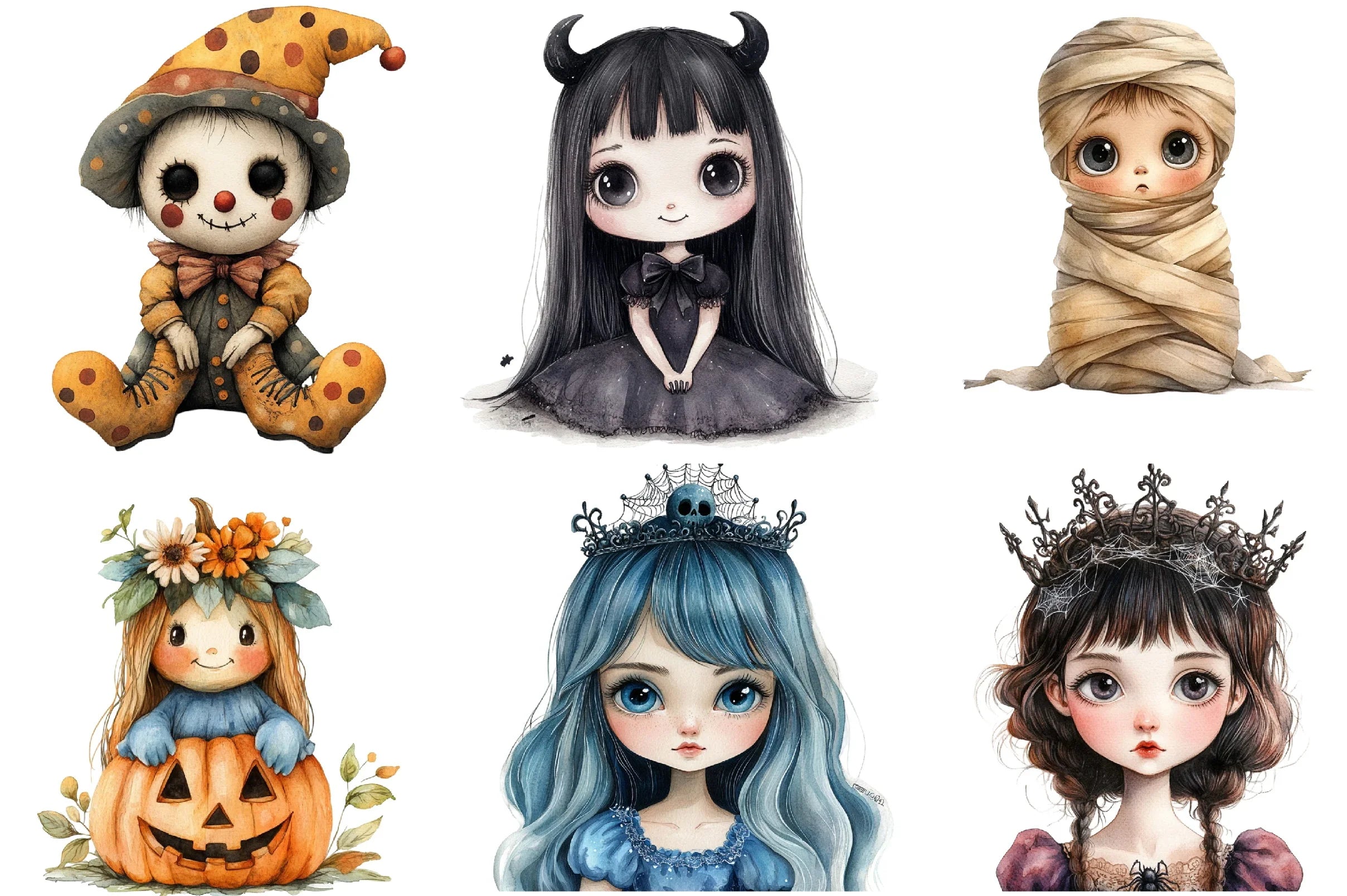 Whimsical Halloween Doll Clipart Bundle - CraftNest - Digital Crafting and Art