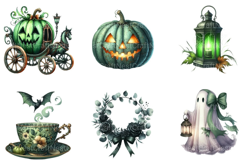 Antique Green Halloween Clipart Bundle 2 - CraftNest - Digital Crafting and Art