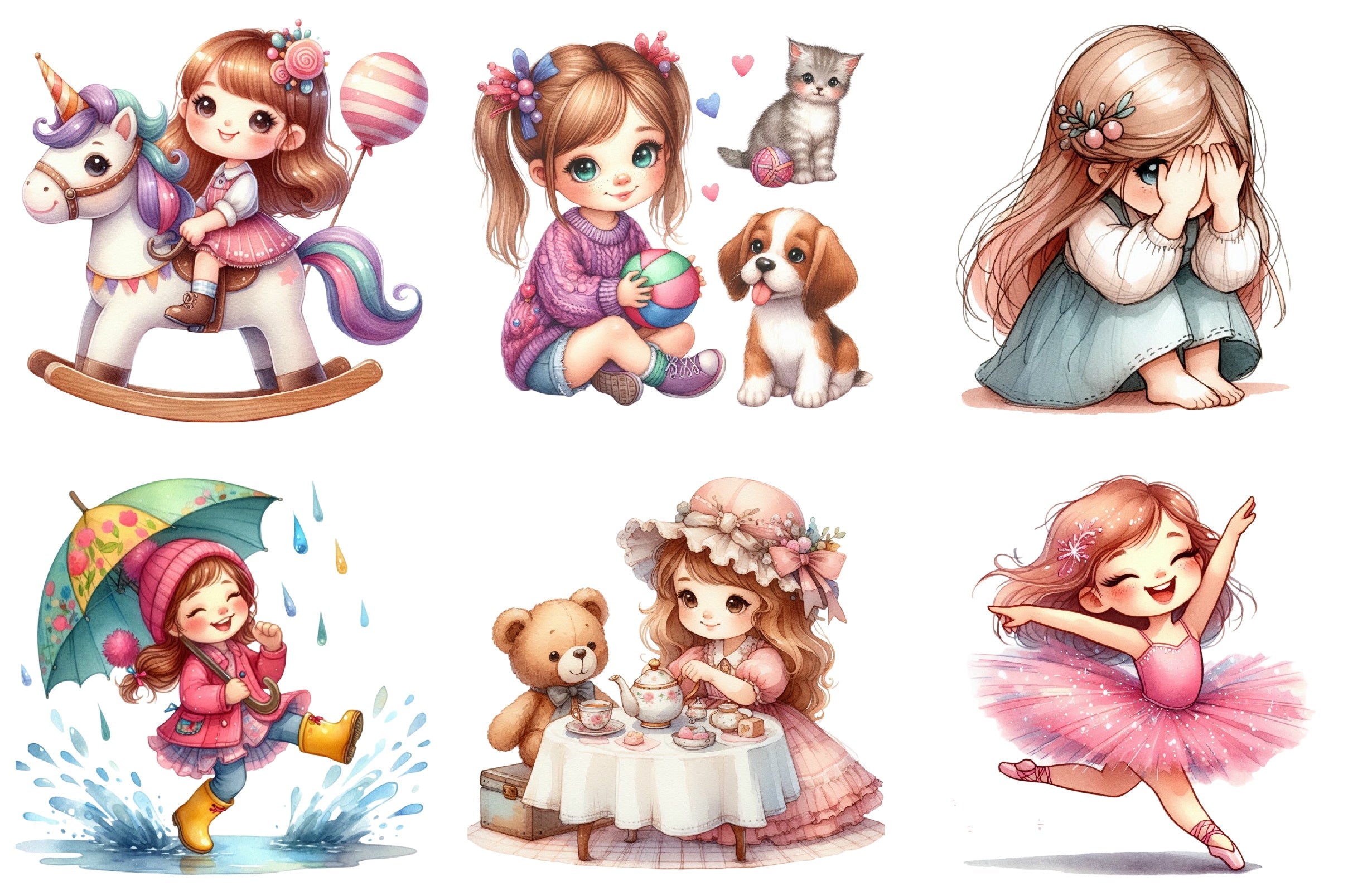 Cute Girl Playing Clipart Bundle