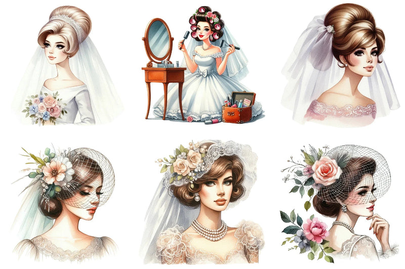 Wedding Retro Girl Clipart Bundle - CraftNest - Digital Crafting and Art