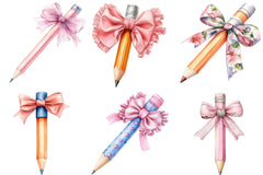 Coquette School Pencil Bow Clipart Bundle - CraftNest - Digital Crafting and Art