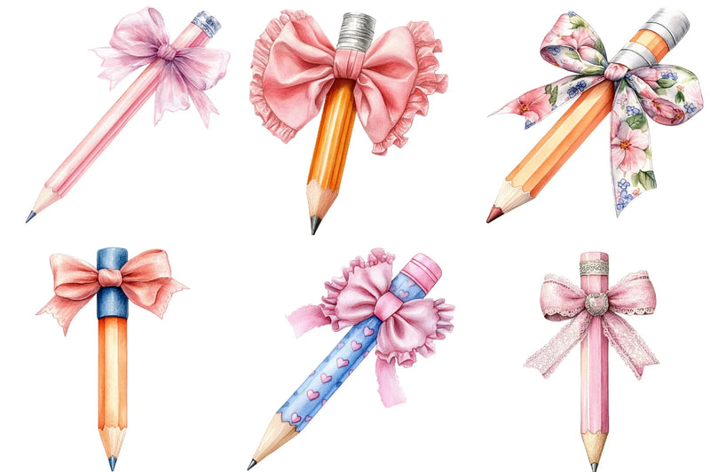 Coquette School Pencil Bow Clipart Bundle - CraftNest - Digital Crafting and Art