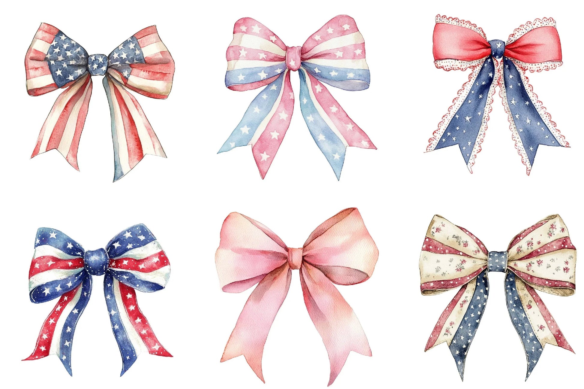 Coquette Bow USA Flag Sticker Clipart Bundle - CraftNest - Digital Crafting and Art