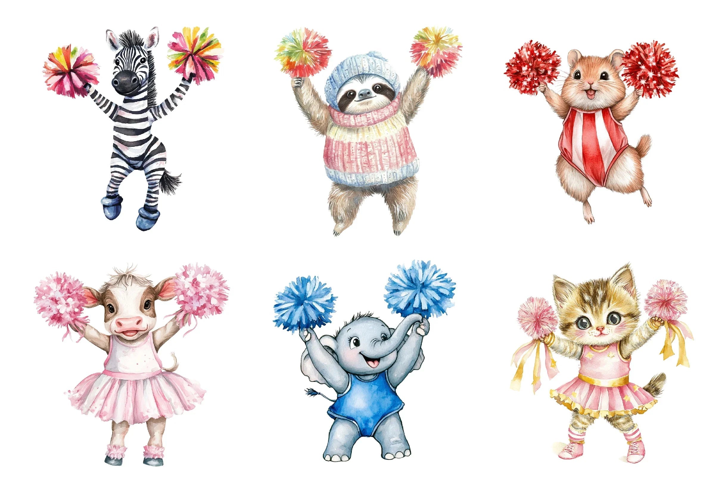 Cheerleader Animal Clipart Bundle - CraftNest - Digital Crafting and Art