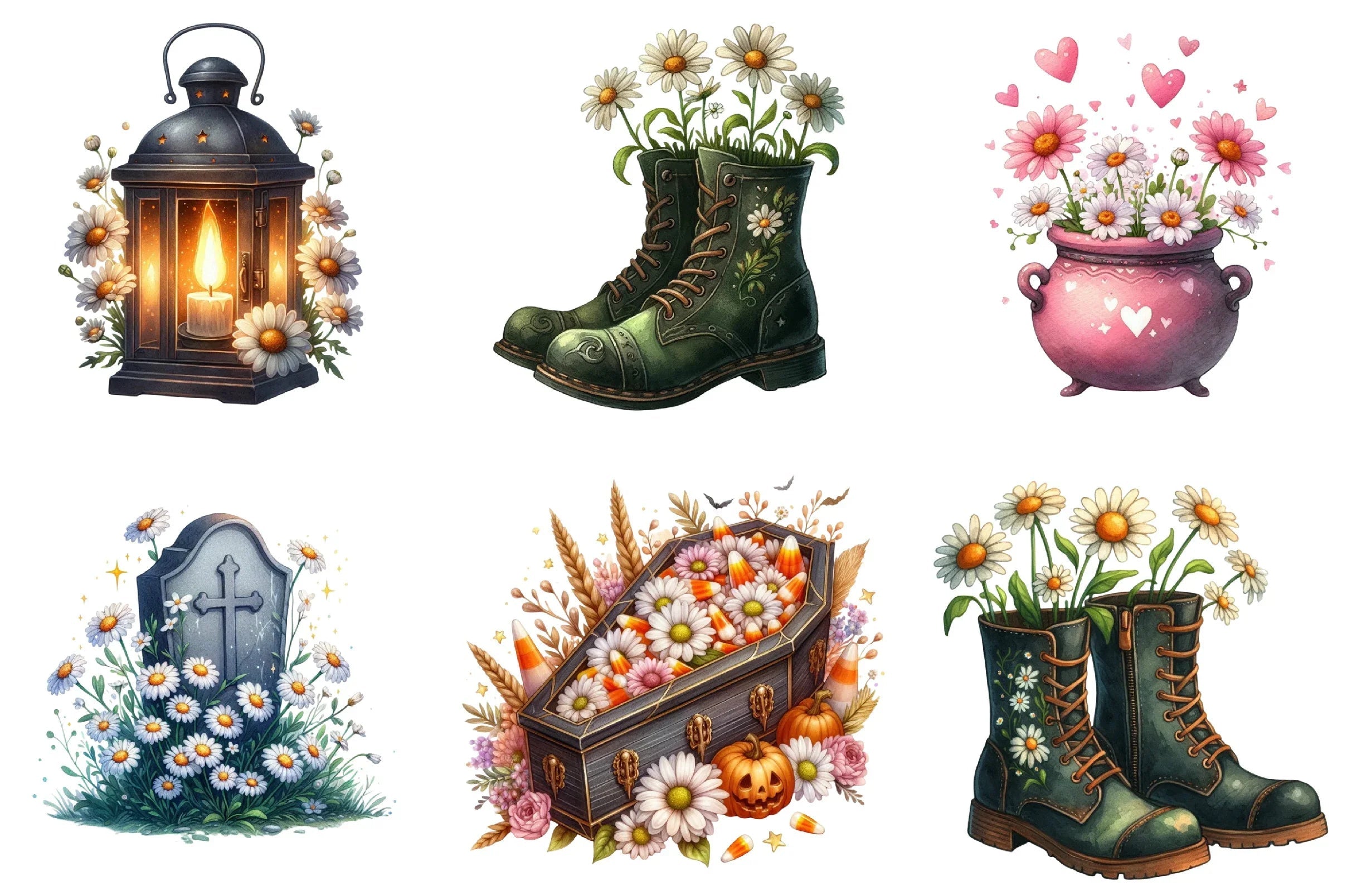 Daisy Flower & Halloween Clipart Bundle - CraftNest - Digital Crafting and Art