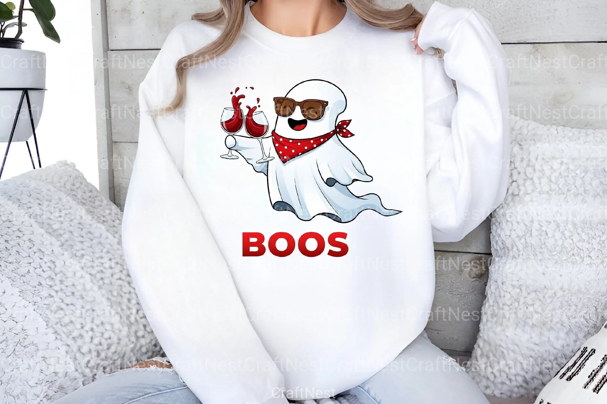 Just Here For The Boos Ghost Wine Halloween T-Shirt Clipart Bundle - CraftNest - Digital Crafting and Art