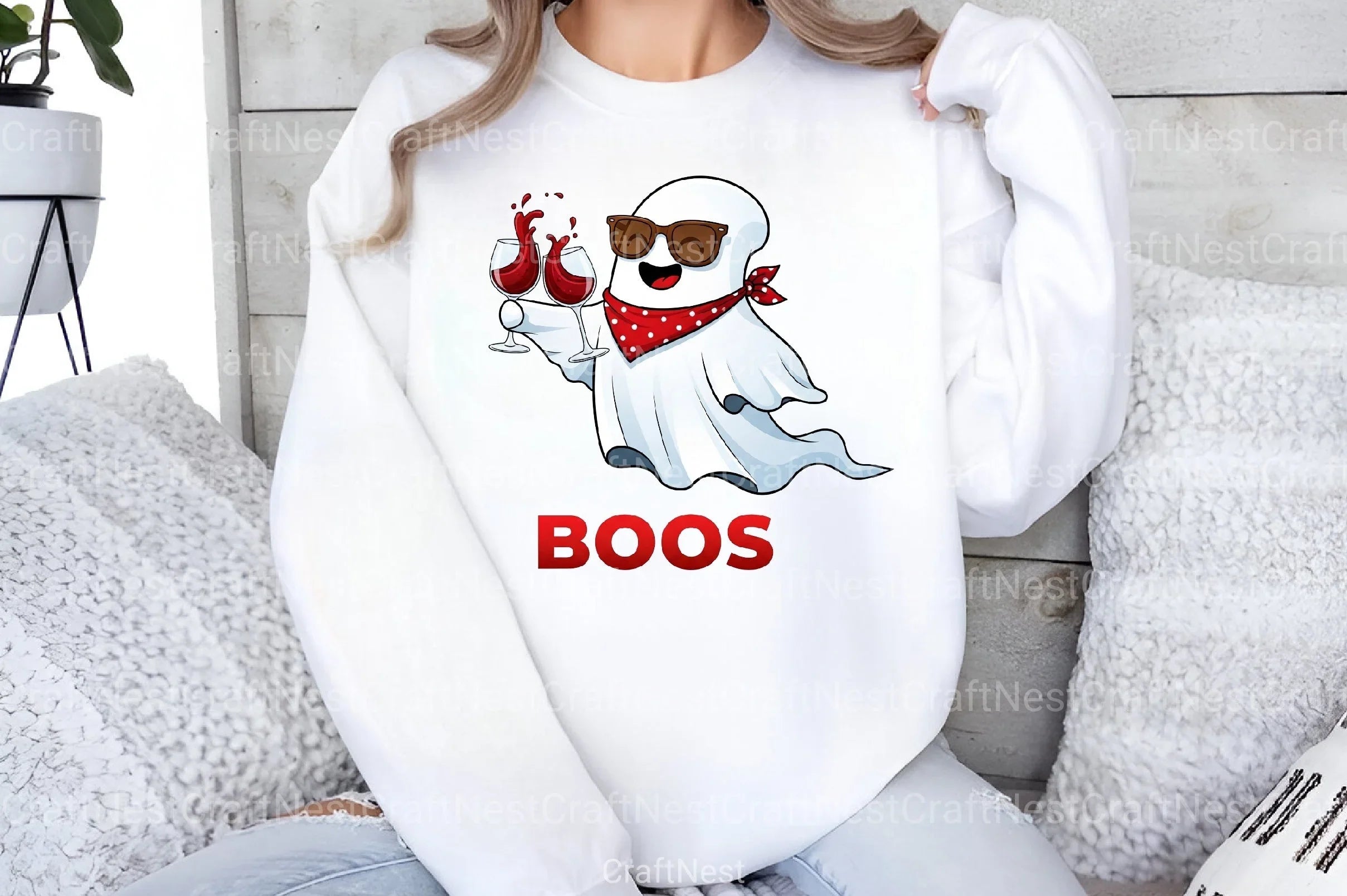 Just Here For The Boos Ghost Wine Halloween T-Shirt Clipart Bundle - CraftNest - Digital Crafting and Art