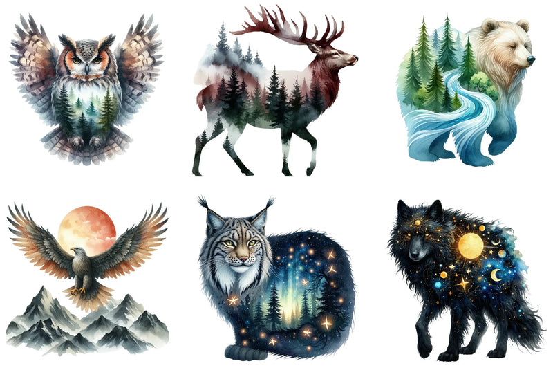 Double Exposure Woodland Animal Clipart Bundle - CraftNest - Digital Crafting and Art