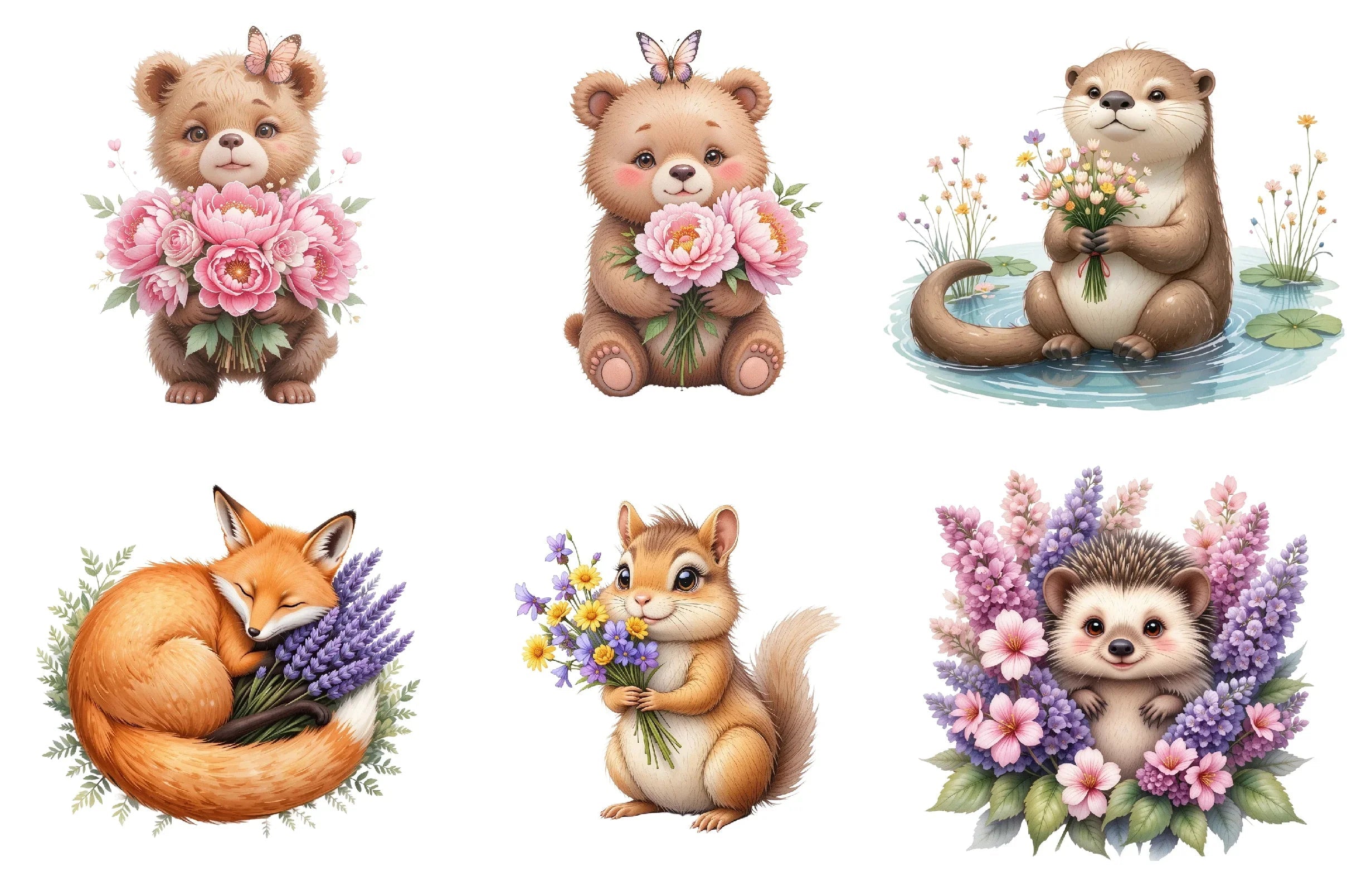 Spring Woodland Animal Clipart Bundle with Bouquet - CraftNest - Digital Crafting and Art
