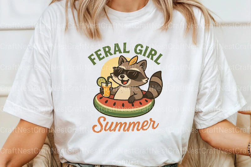 Summer Funny Raccoon Feral Girl Clipart Bundle - CraftNest - Digital Crafting and Art