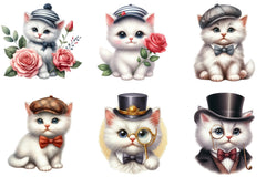 White Kitten Gentleman Cap Clipart Bundle - CraftNest - Digital Crafting and Art