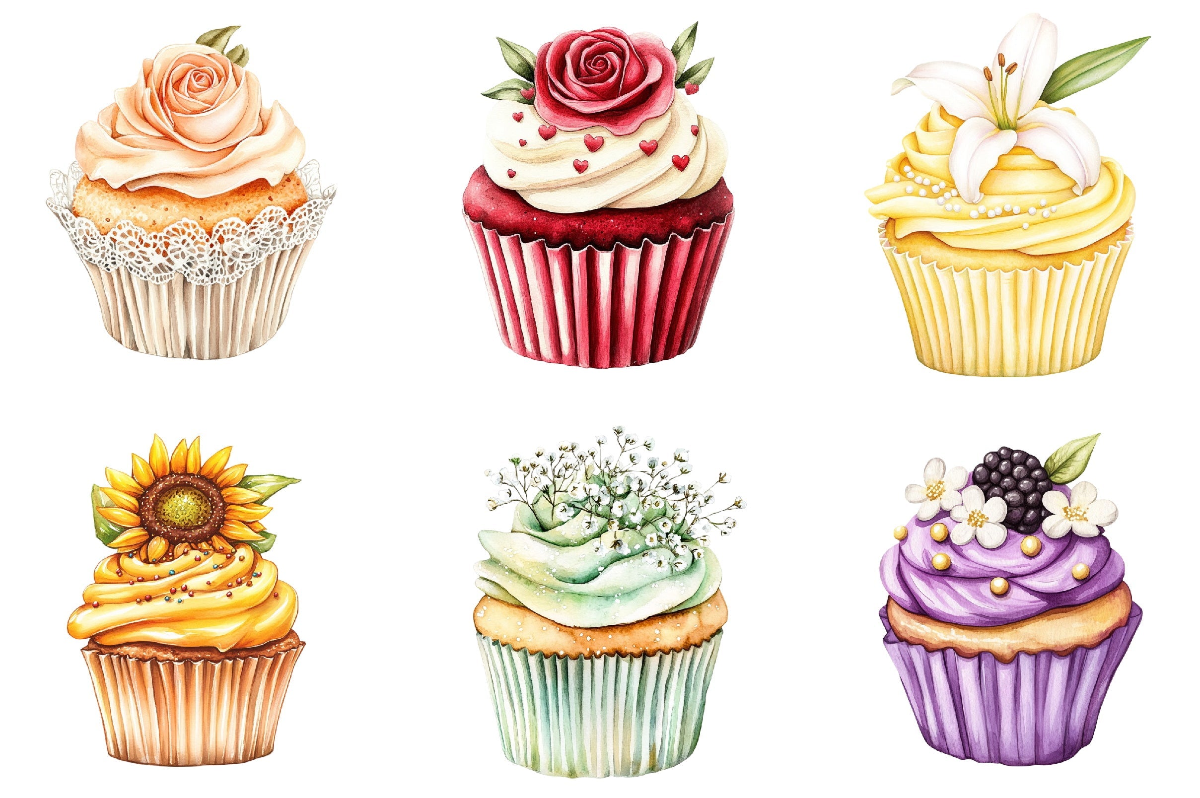 Floral Cupcake Clipart Bundle