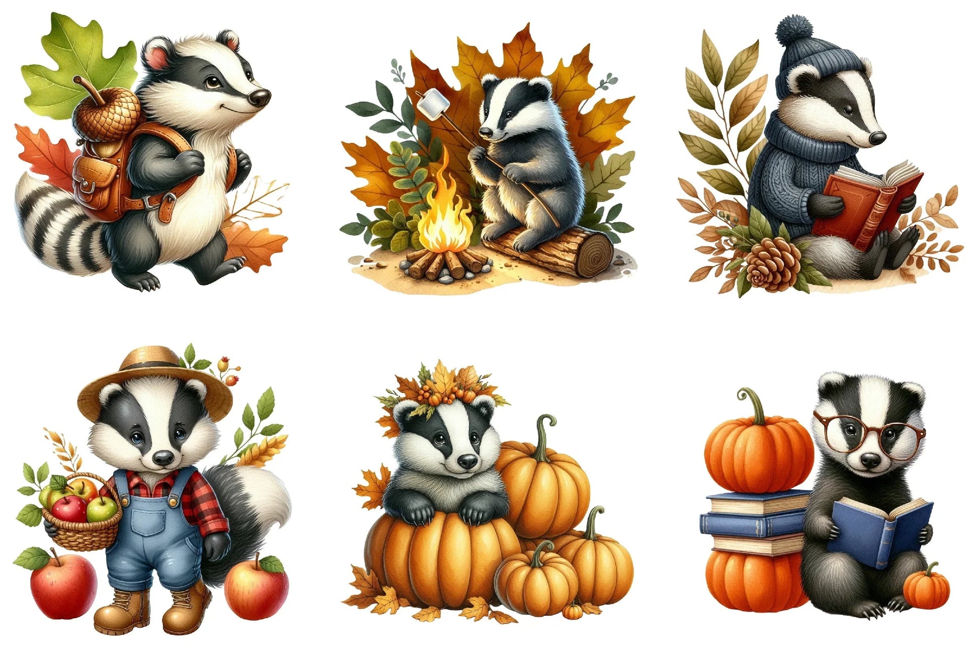 Cute Autumn Badger Clipart Bundle - CraftNest - Digital Crafting and Art