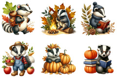 Cute Autumn Badger Clipart Bundle - CraftNest - Digital Crafting and Art