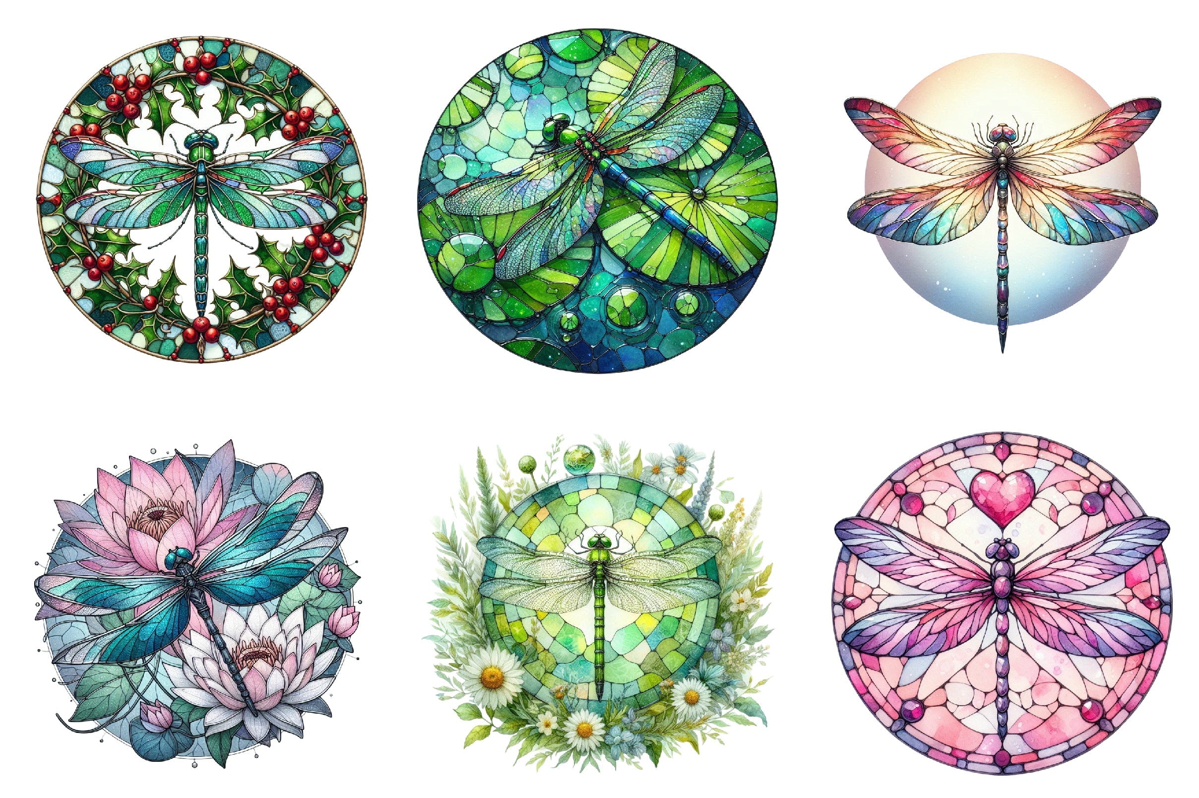 Dragonfly Stained Glass Clipart Bundle
