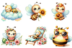 Cute Cartoon Bees Summer Clipart Bundle - CraftNest - Digital Crafting and Art