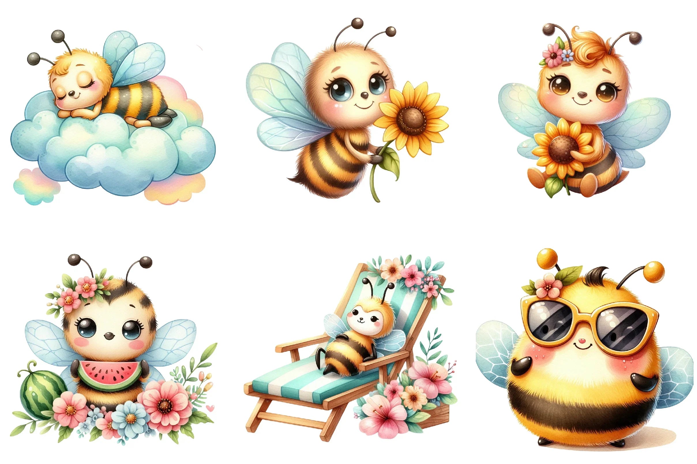 Cute Cartoon Bees Summer Clipart Bundle - CraftNest - Digital Crafting and Art