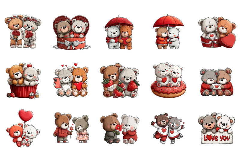 Valentine Bear Couple Clipart Bundle - CraftNest - Digital Crafting and Art