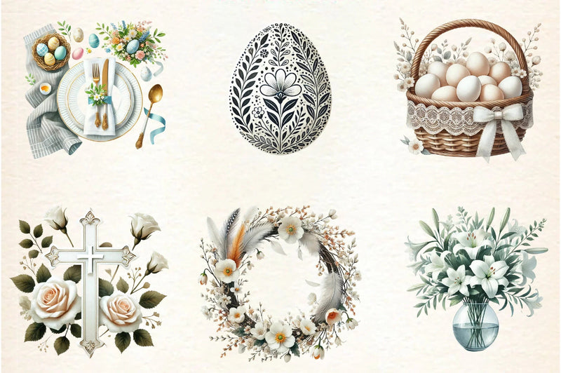 Neutral White Easter Clipart Bundle - CraftNest - Digital Crafting and Art