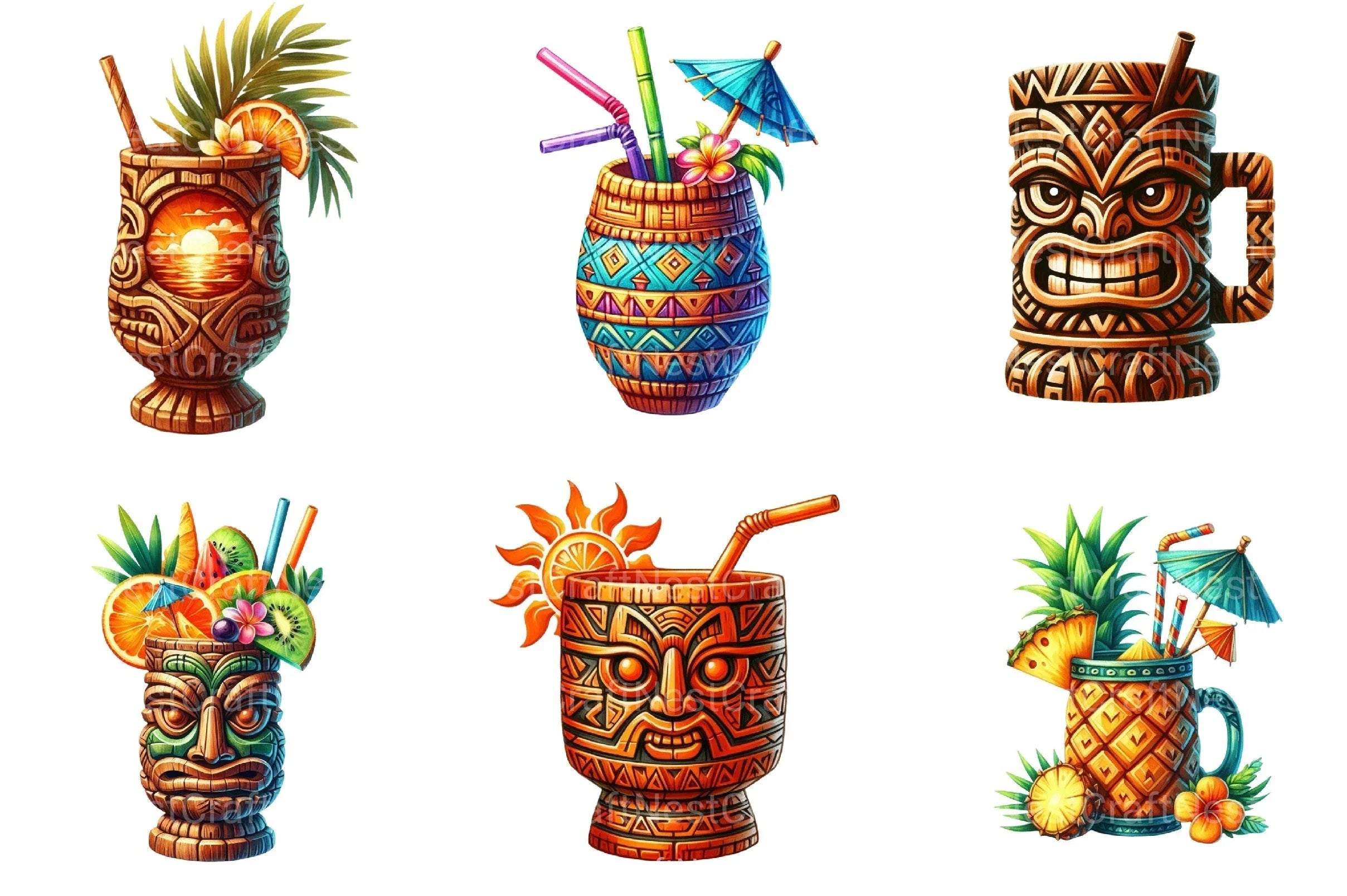 Tiki Cups Clipart Bundle - CraftNest - Digital Crafting and Art