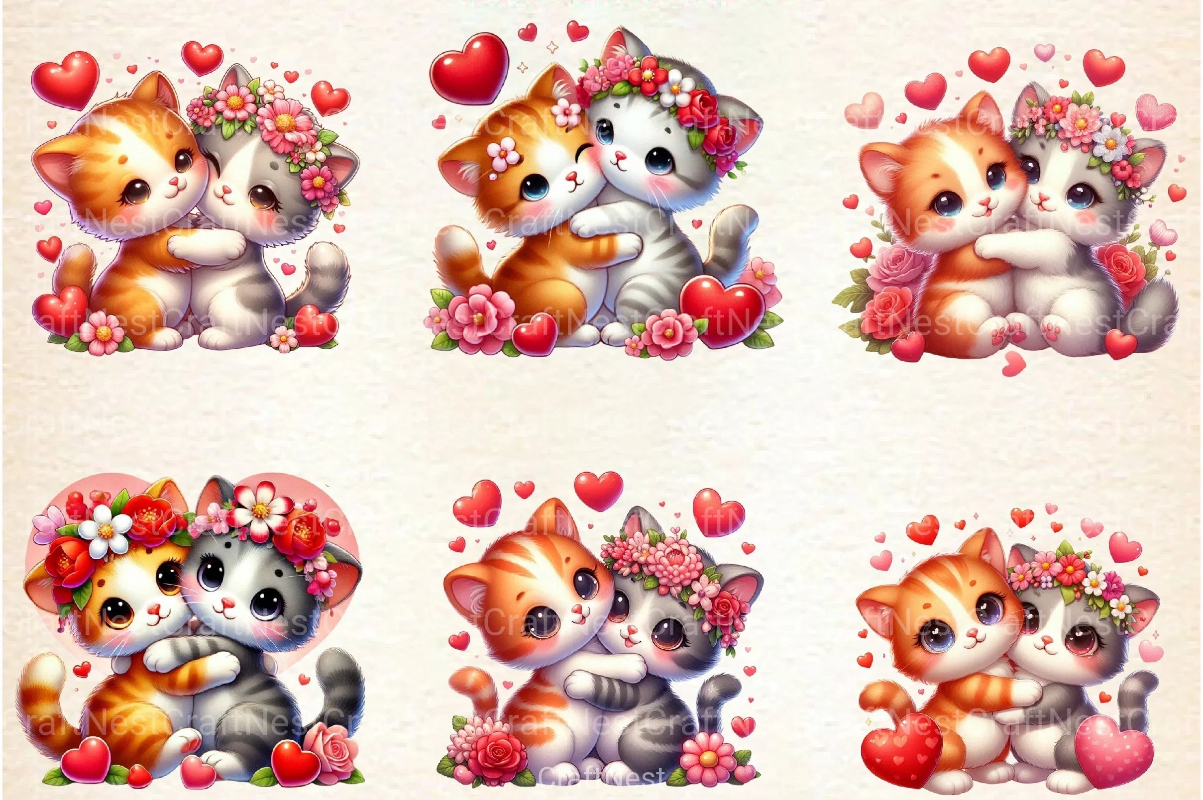Valentine's Cat Couple Clipart Bundle - CraftNest - Digital Crafting and Art