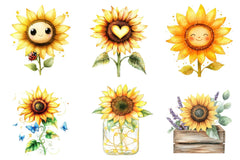 Cute Sunflower Clipart Bundle - CraftNest - Digital Crafting and Art