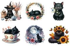 Floral Black Cat Clipart Bundle - CraftNest - Digital Crafting and Art