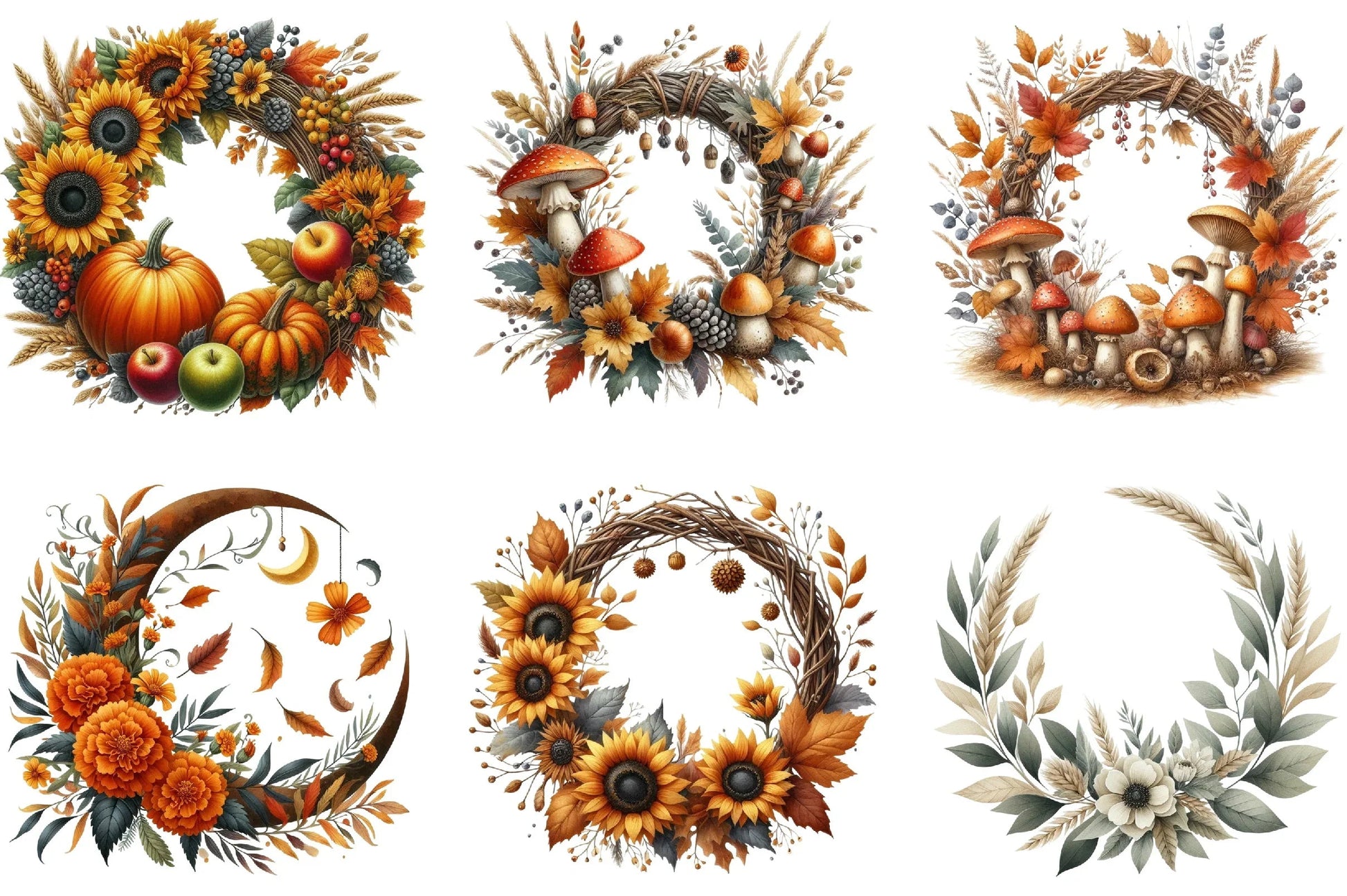 Autumn Wreath Clipart Bundle - CraftNest - Digital Crafting and Art