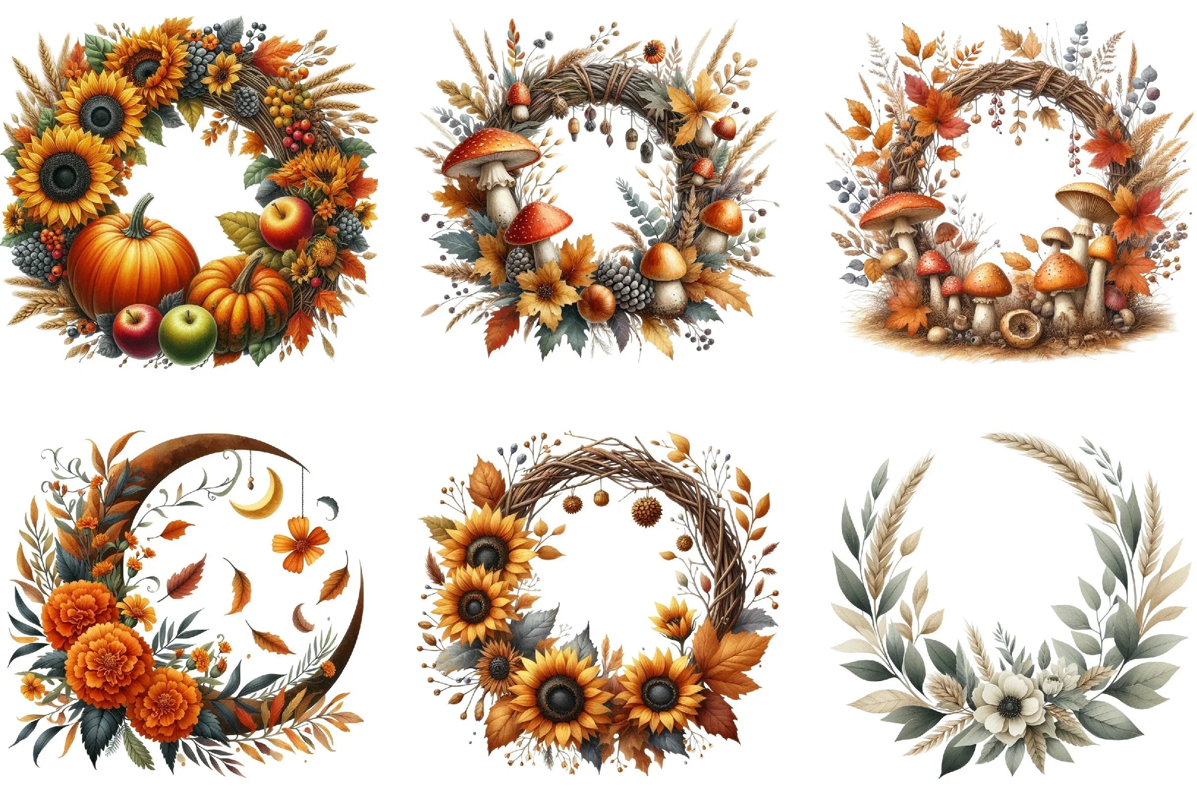 Autumn Wreath Clipart Bundle - CraftNest - Digital Crafting and Art