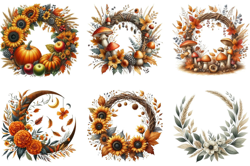Autumn Wreath Clipart Bundle - CraftNest - Digital Crafting and Art