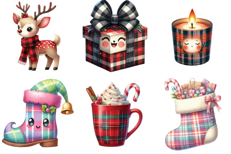 Kawaii Plaid Christmas Clipart Bundle - CraftNest - Digital Crafting and Art