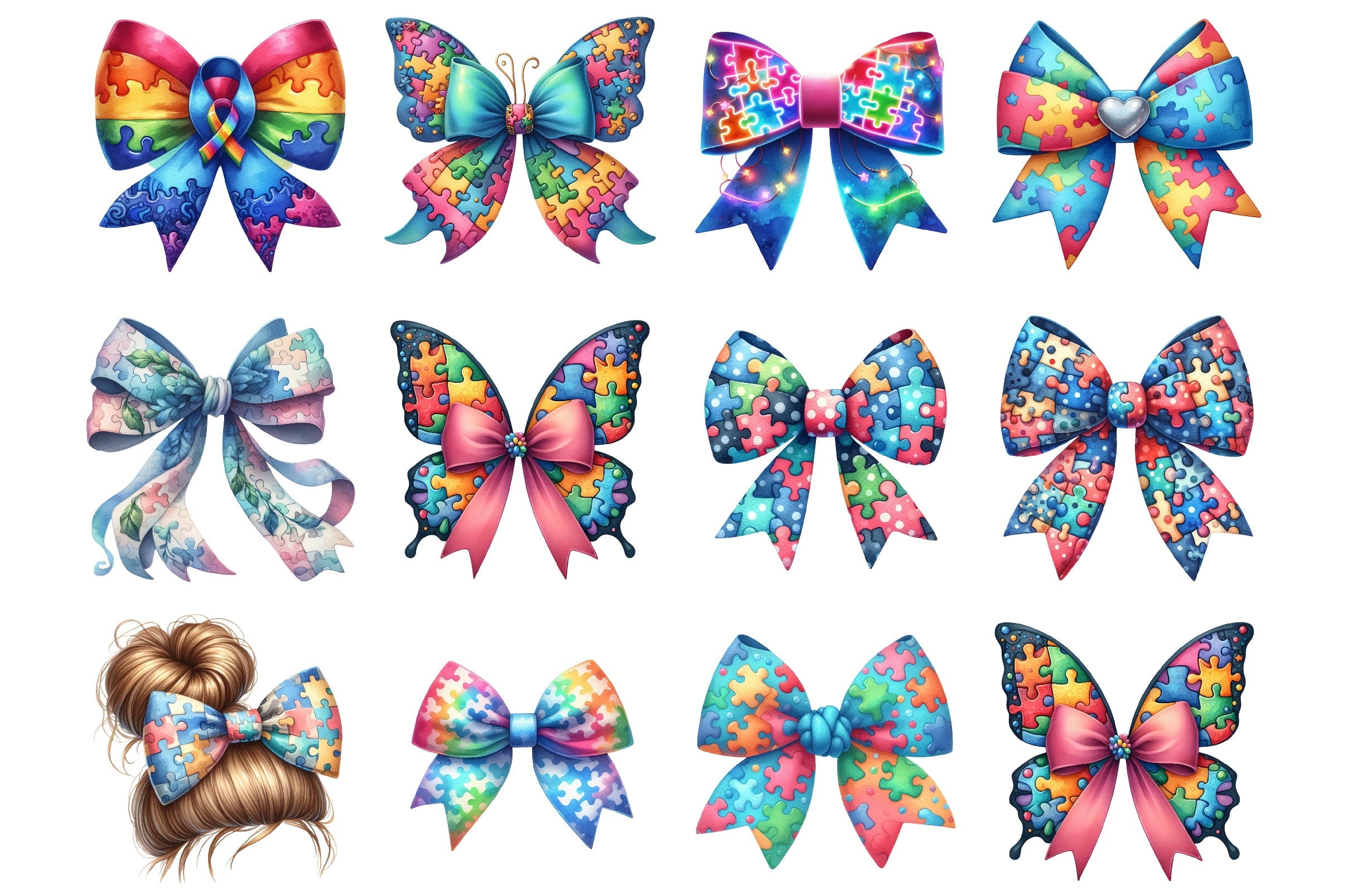 Autism Awareness Bow Clipart Bundle