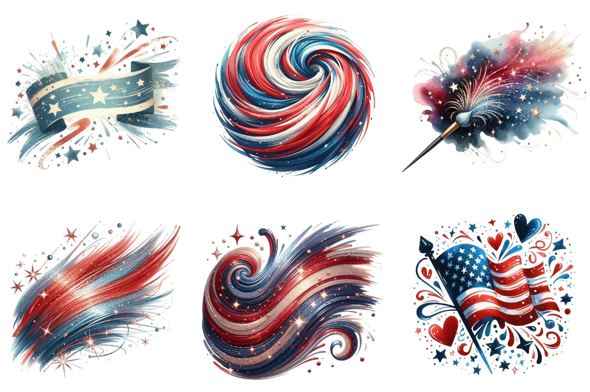 4th of July Brushstroke Clipart Bundle - CraftNest - Digital Crafting and Art