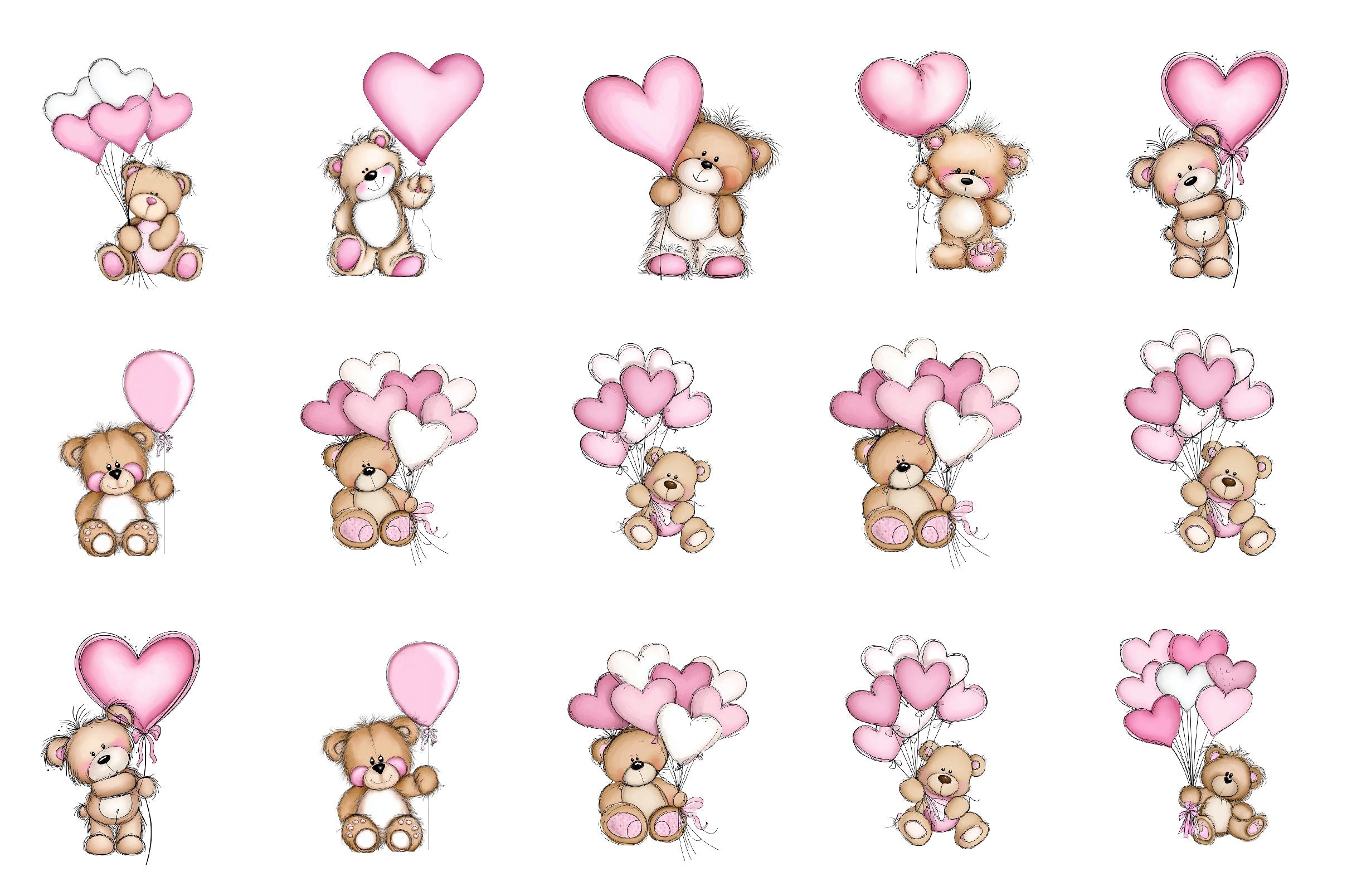 Valentine's Day Teddy Bear Balloons Clipart Bundle