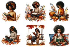 Autumn Black Woman Reading Clipart Bundle - CraftNest - Digital Crafting and Art
