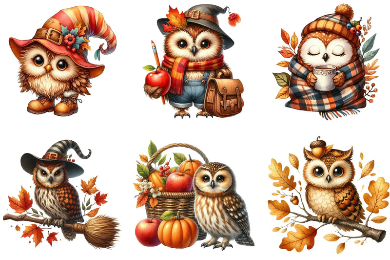 Autumn Owl Clipart Bundle - CraftNest - Digital Crafting and Art
