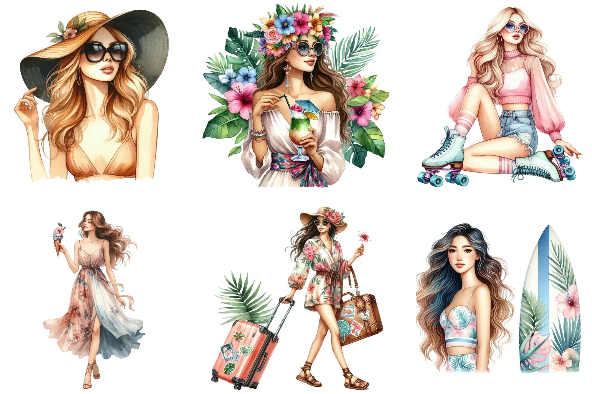 Summer Girl Clipart Bundle - CraftNest - Digital Crafting and Art