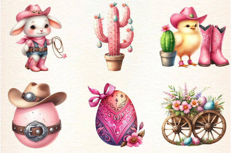 Pink Western Easter Clipart Bundle - CraftNest - Digital Crafting and Art