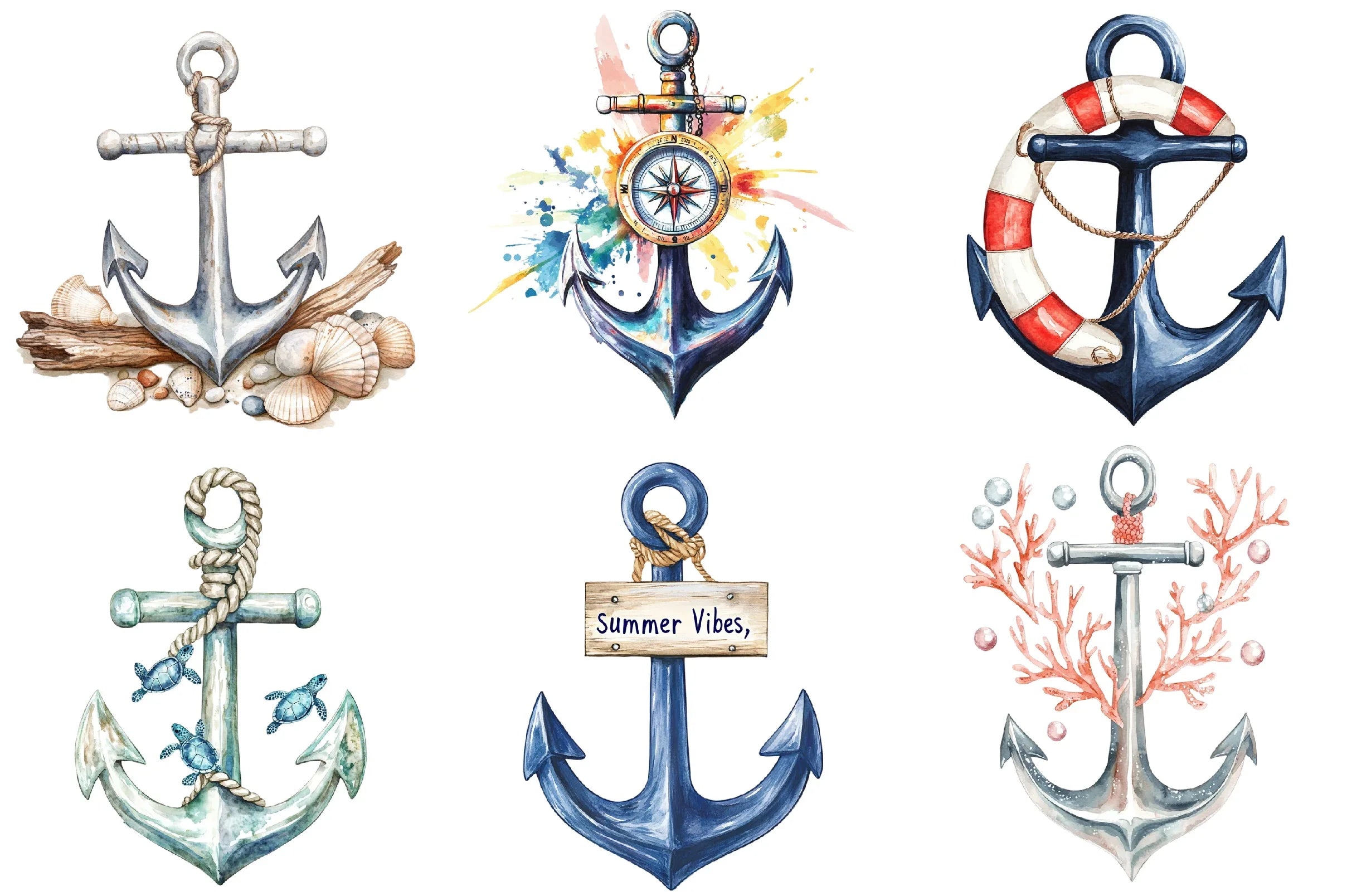 Summer Anchor Design Clipart Bundle - CraftNest - Digital Crafting and Art