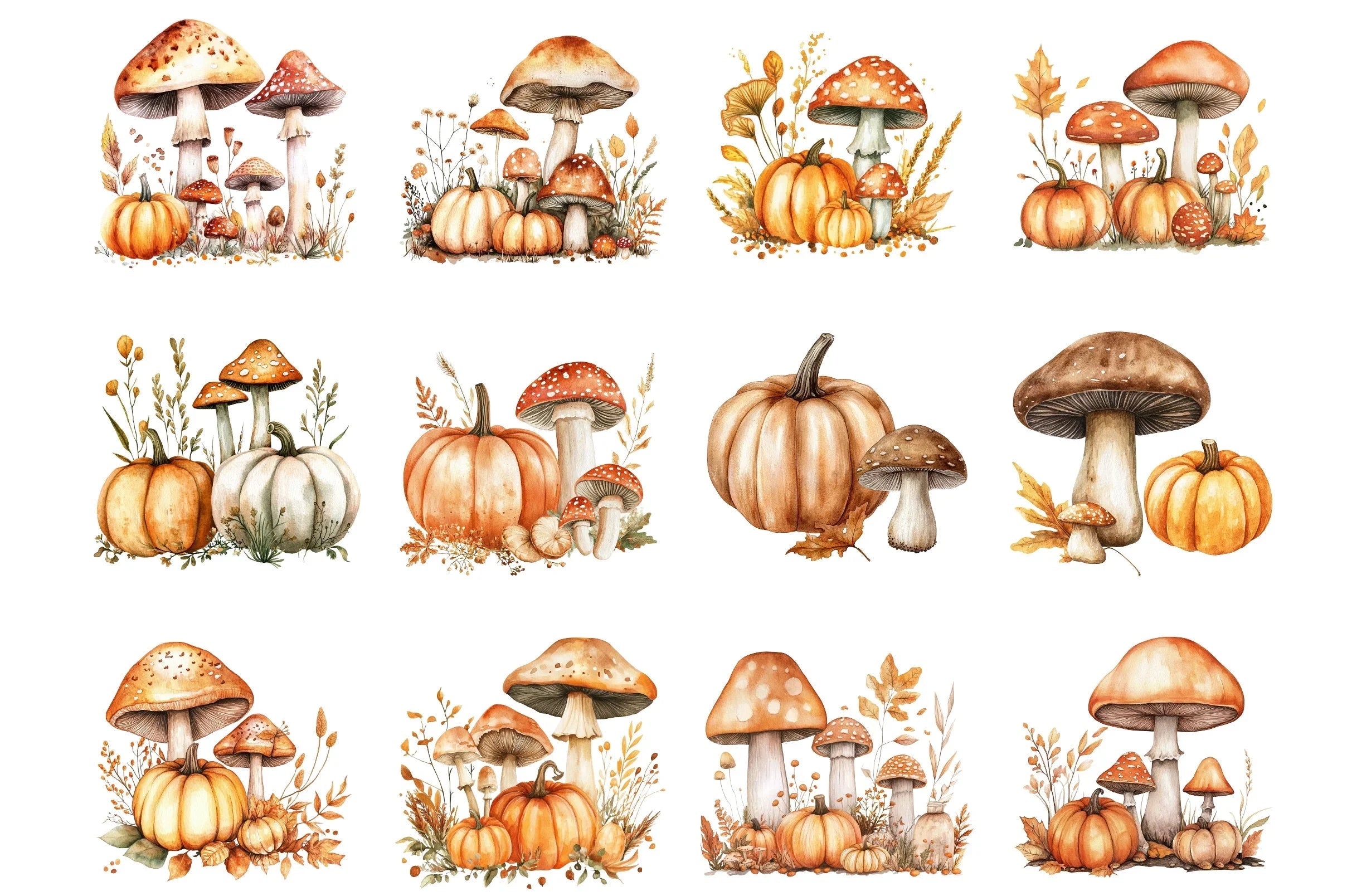 Mushrooms & Pumpkins Autumn Clipart Bundle - CraftNest - Digital Crafting and Art