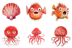 Red Ocean Animals Clipart Bundle - CraftNest - Digital Crafting and Art