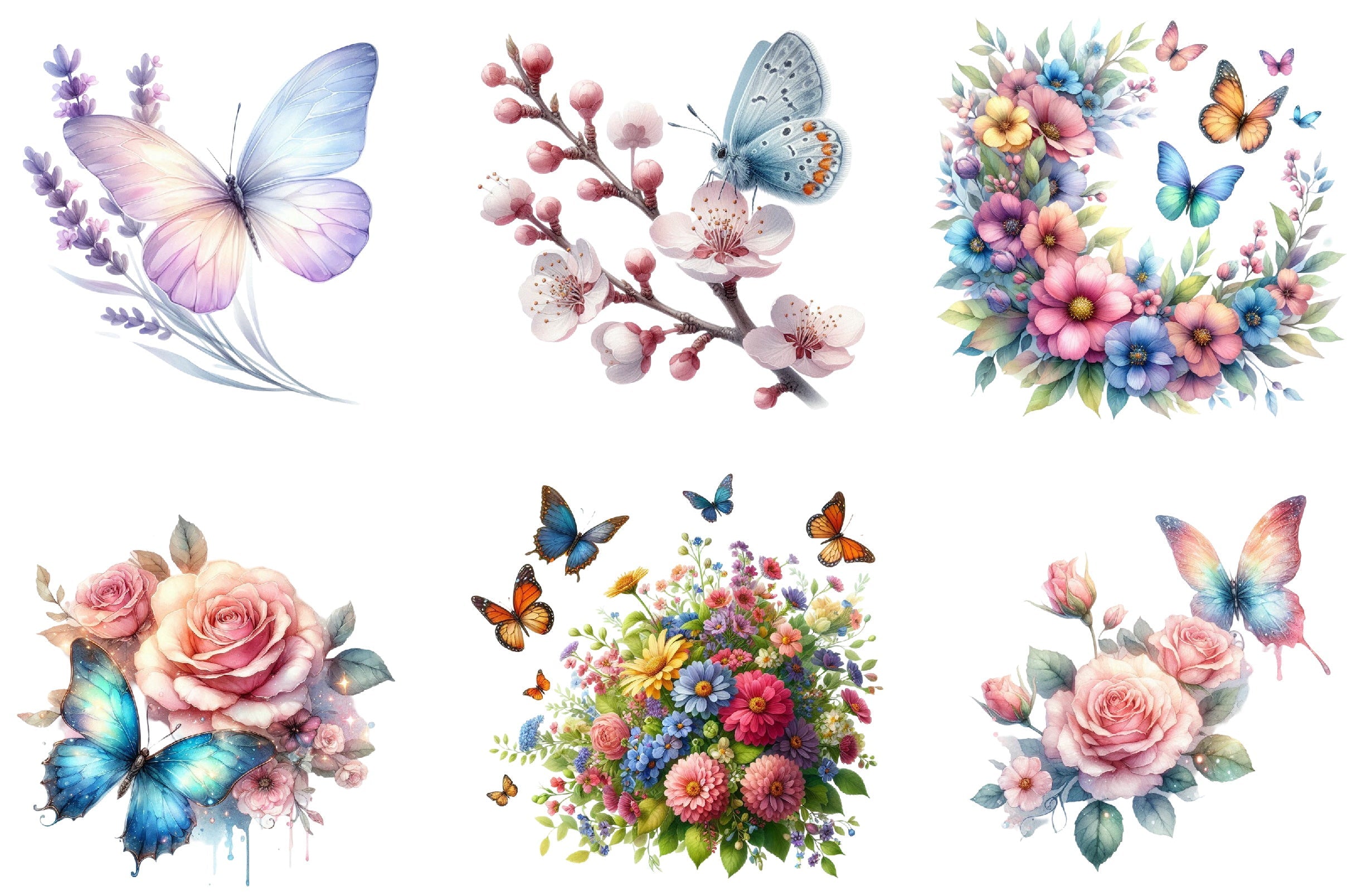 Butterfly Flowers Clipart Bundle