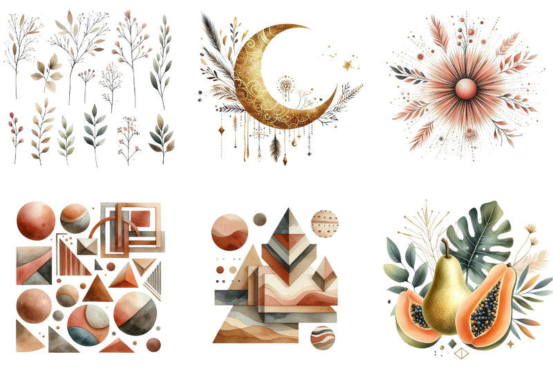 Modern Abstract Boho Art Clipart Bundle - CraftNest - Digital Crafting and Art