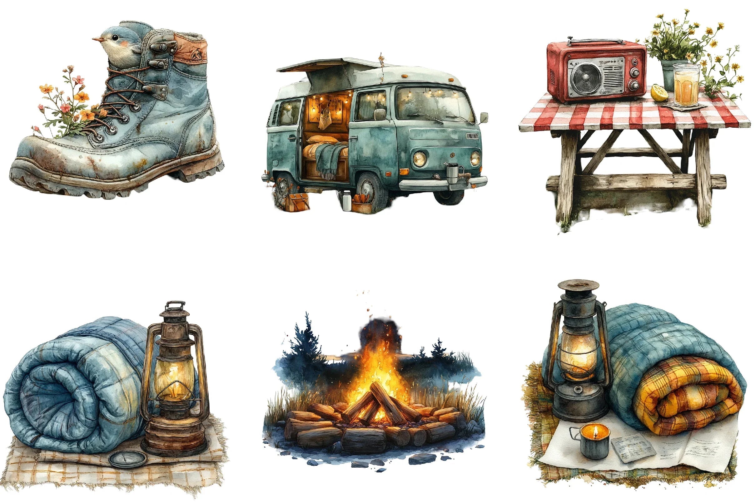 Vintage Spring Camping Clipart Bundle - CraftNest - Digital Crafting and Art