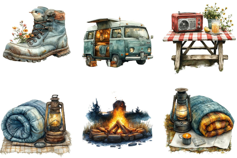 Vintage Spring Camping Clipart Bundle - CraftNest - Digital Crafting and Art