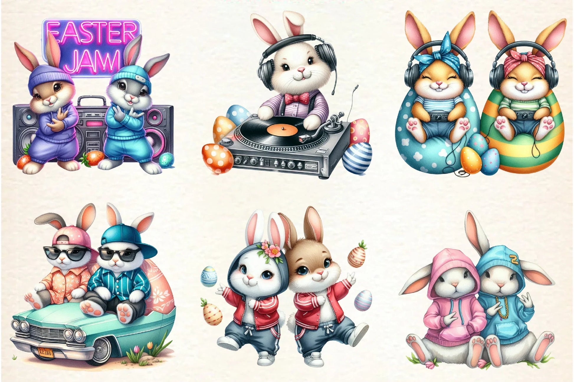Hip Hop Couple Bunny Easter Clipart Bundle - CraftNest - Digital Crafting and Art